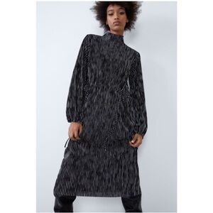 Zara Black and White Striped Midi Dress